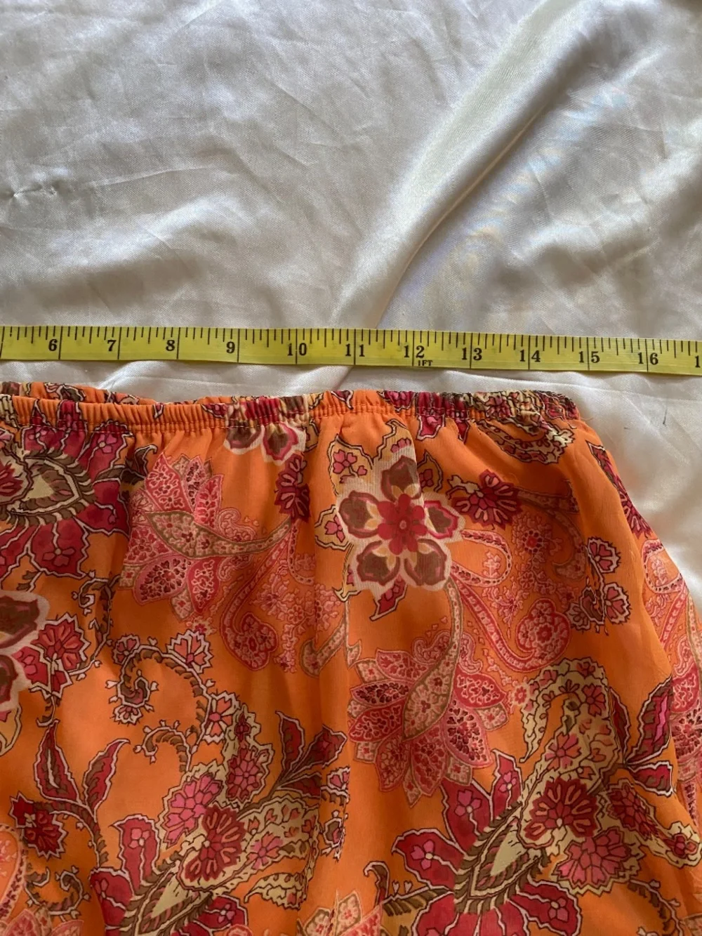 Vintage y2k Orange Floral Paisley Ruffle Midi Skirt Boho Fairy Size 16W